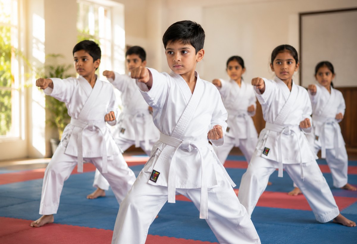 Karate class at Pranavam Academy