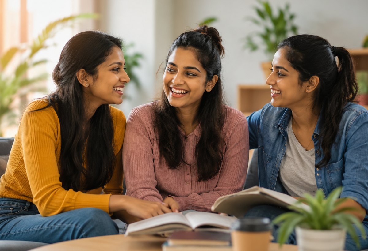 Friends learning together at Pranavam Academy